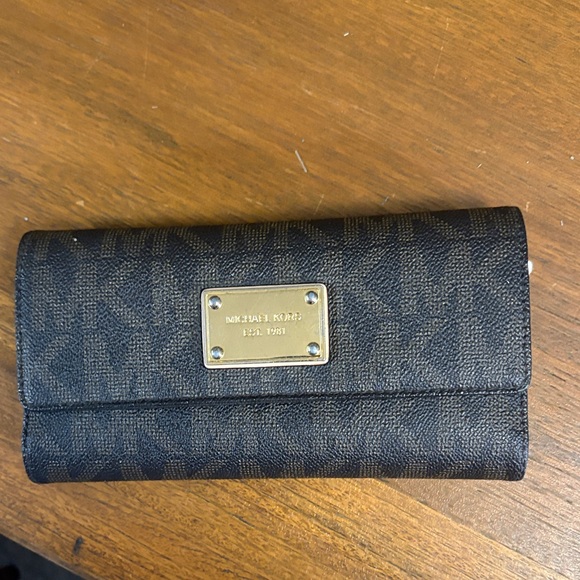 Michael Kors Handbags - Michael Kors Dark Brown Wallet with Gold Accents